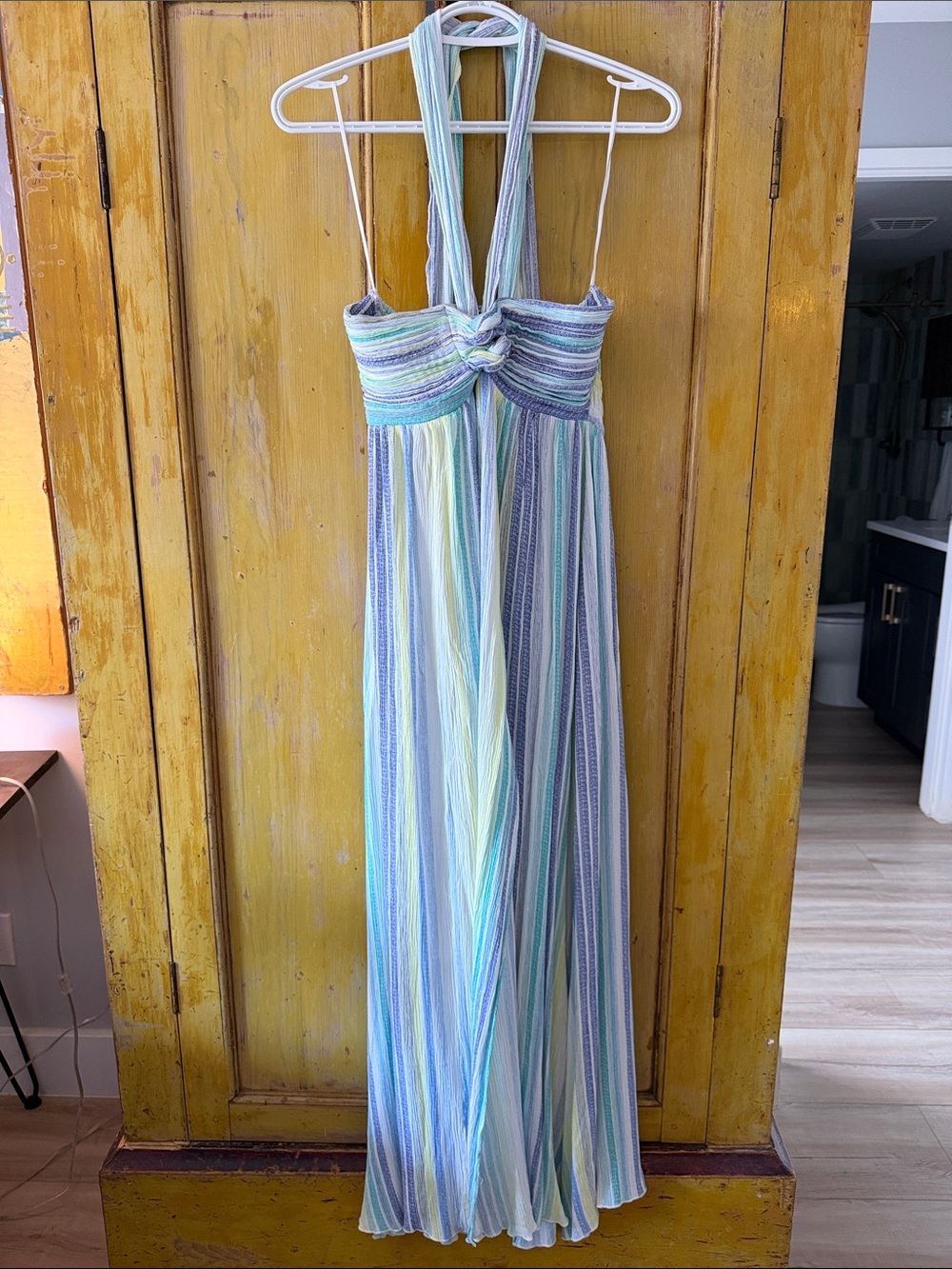 Striped Halter Maxi Dress in Pastel Blue & Mint